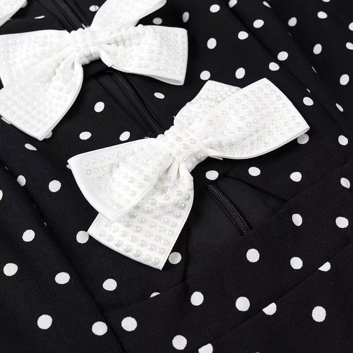 Embellished Short Pearl Bow knot Mini Dress